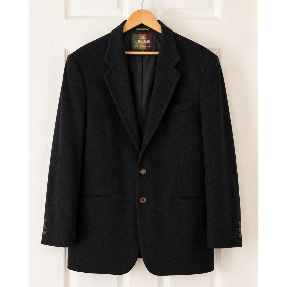 Structure Blazer‎ Medium Black Cashmere Wool 90s Vintage Oversized Sport Coat